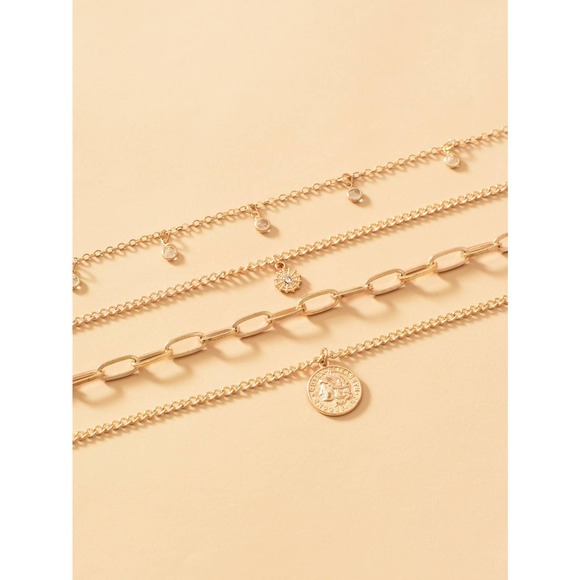 Round Pendant 4 piece Layered Necklace boho gold - Picture 5 of 10